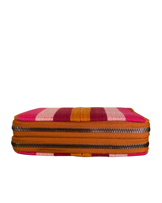 Aso Oke Double Zip Wallet - Sunset Stripes